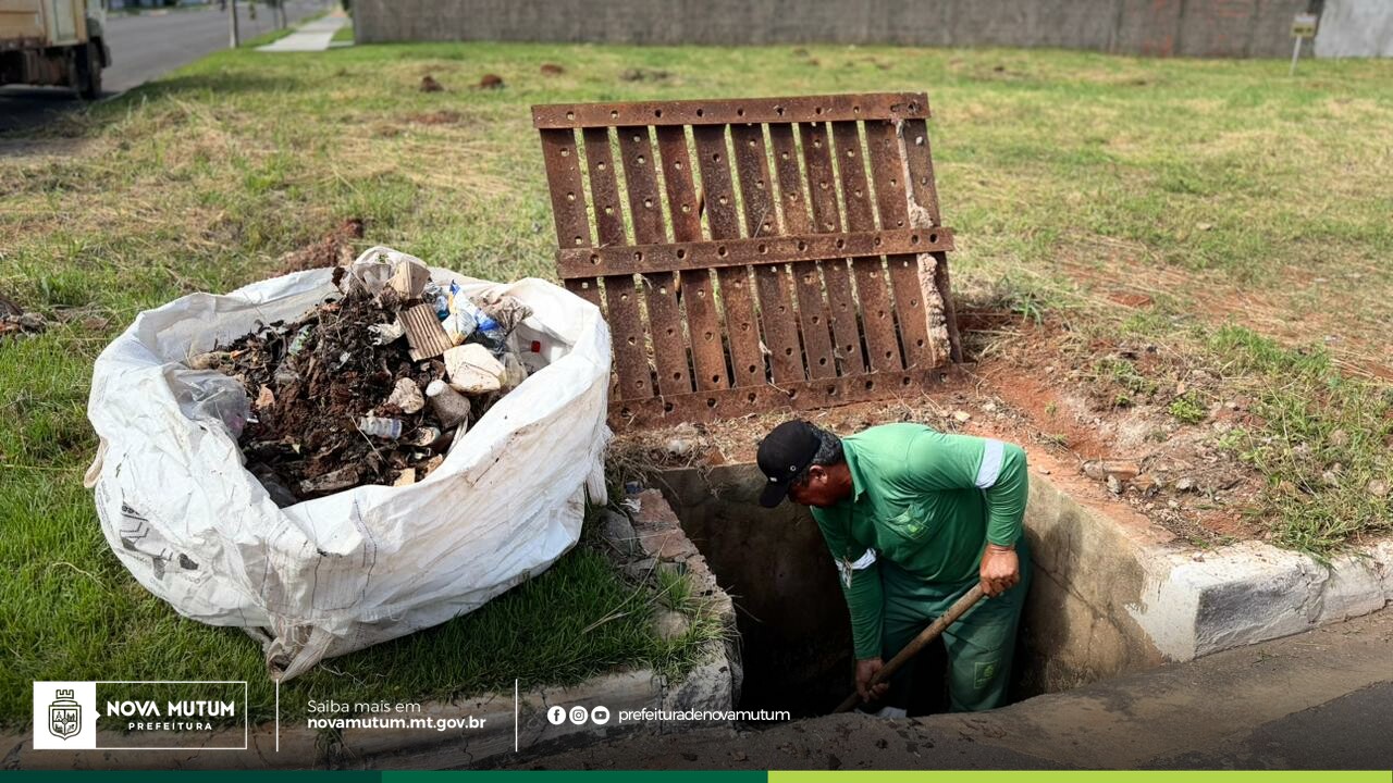 Sinfra atua preventivamente com limpeza de drenagem para evitar enchentes em Nova Mutum
